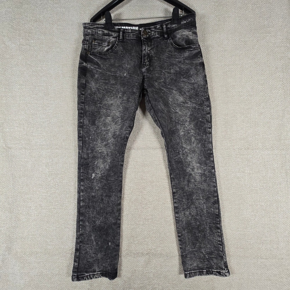 Redemption Premium Style Mens Acid Wash Grey Slim Straight Jeans ED41 36x32
